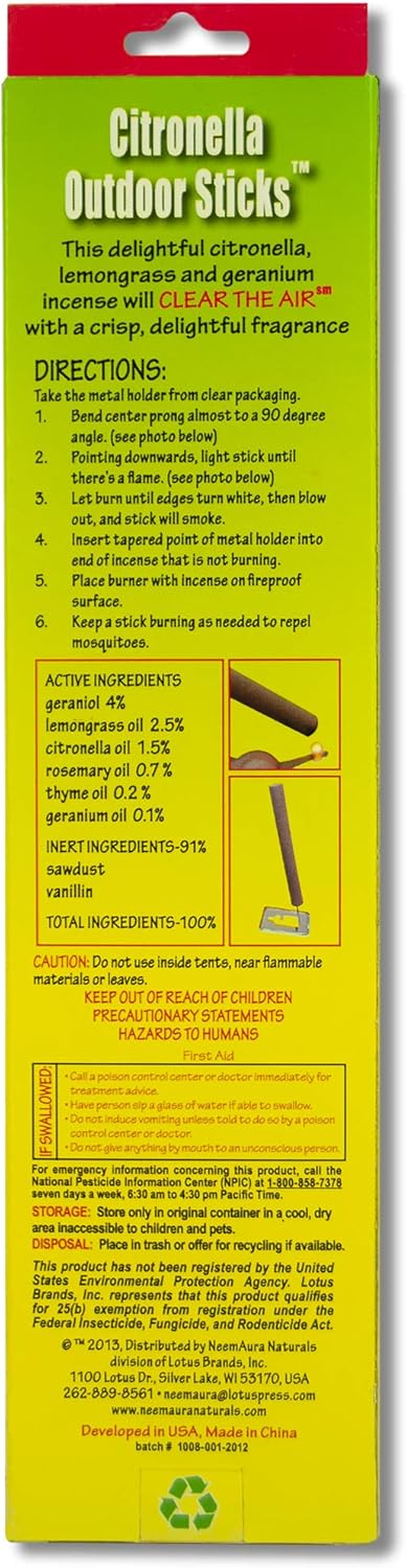 Neem Aura Naturals Citronella Sticks 10 Count