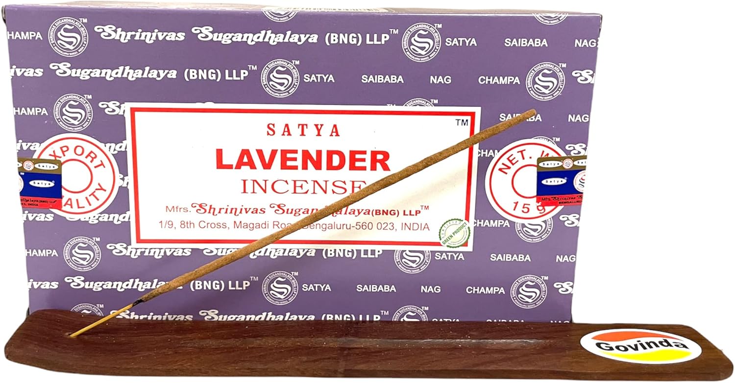 Govinda Incense Stick Holder Bundle with Satya Bangalore Lavender Incense Sticks - 12 Boxes