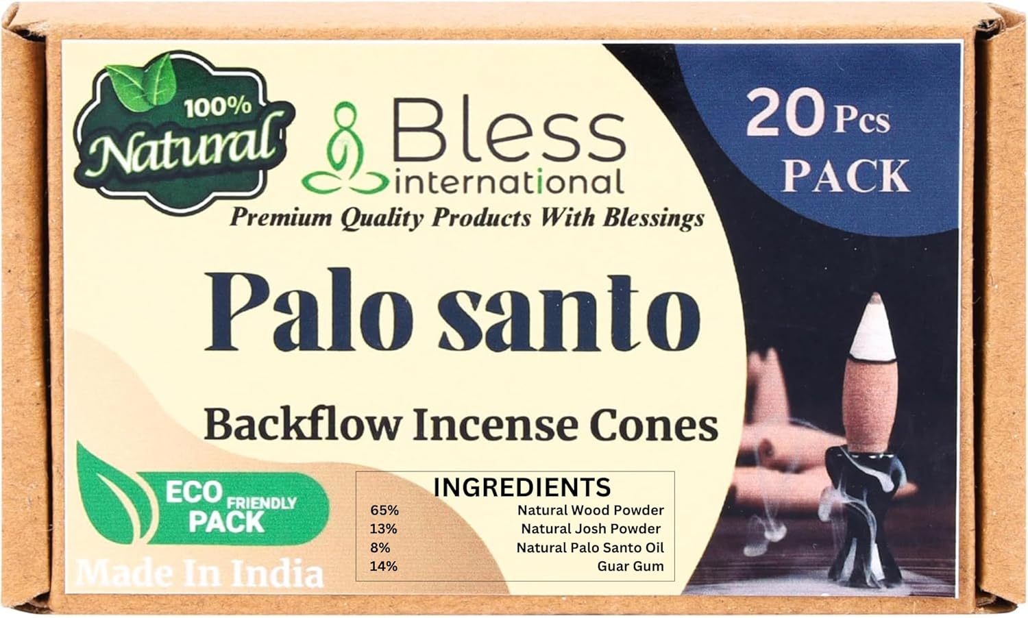 Bless International Palo Santo Natural Incense Backflow Cones 20 Count