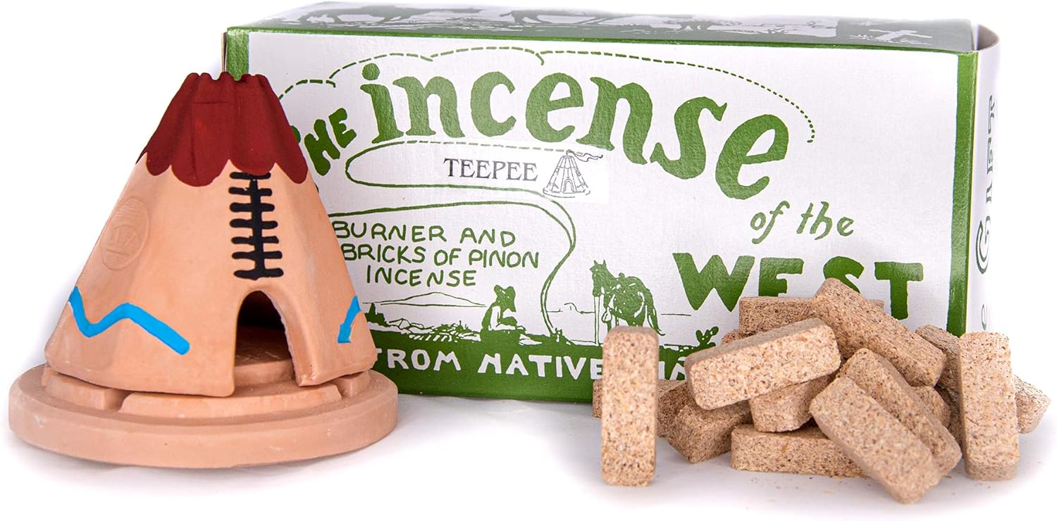 Teepee Wood Incense Burner with 20 Pine Incense Bricks