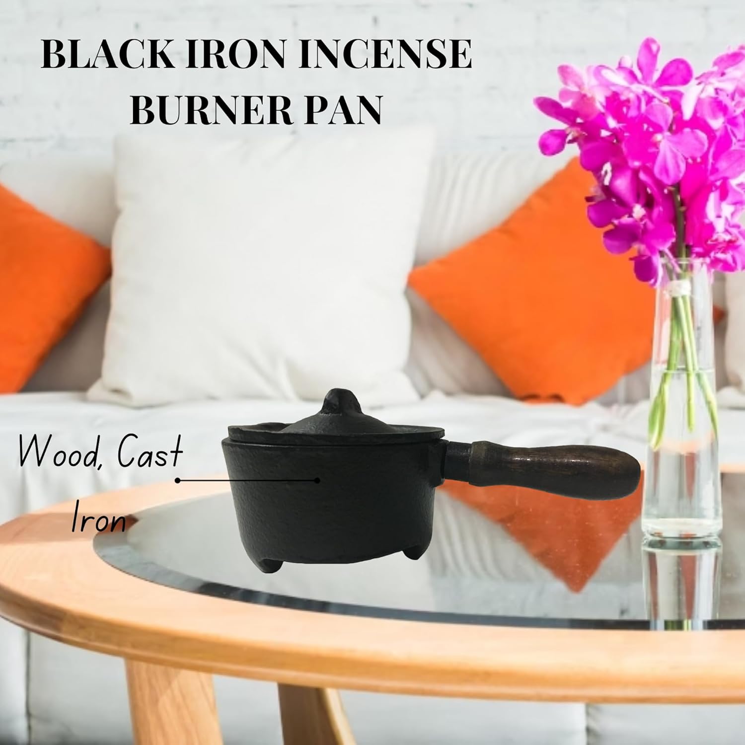 Vrinda Black Iron Incense Burner with Lid - Compact and Durable