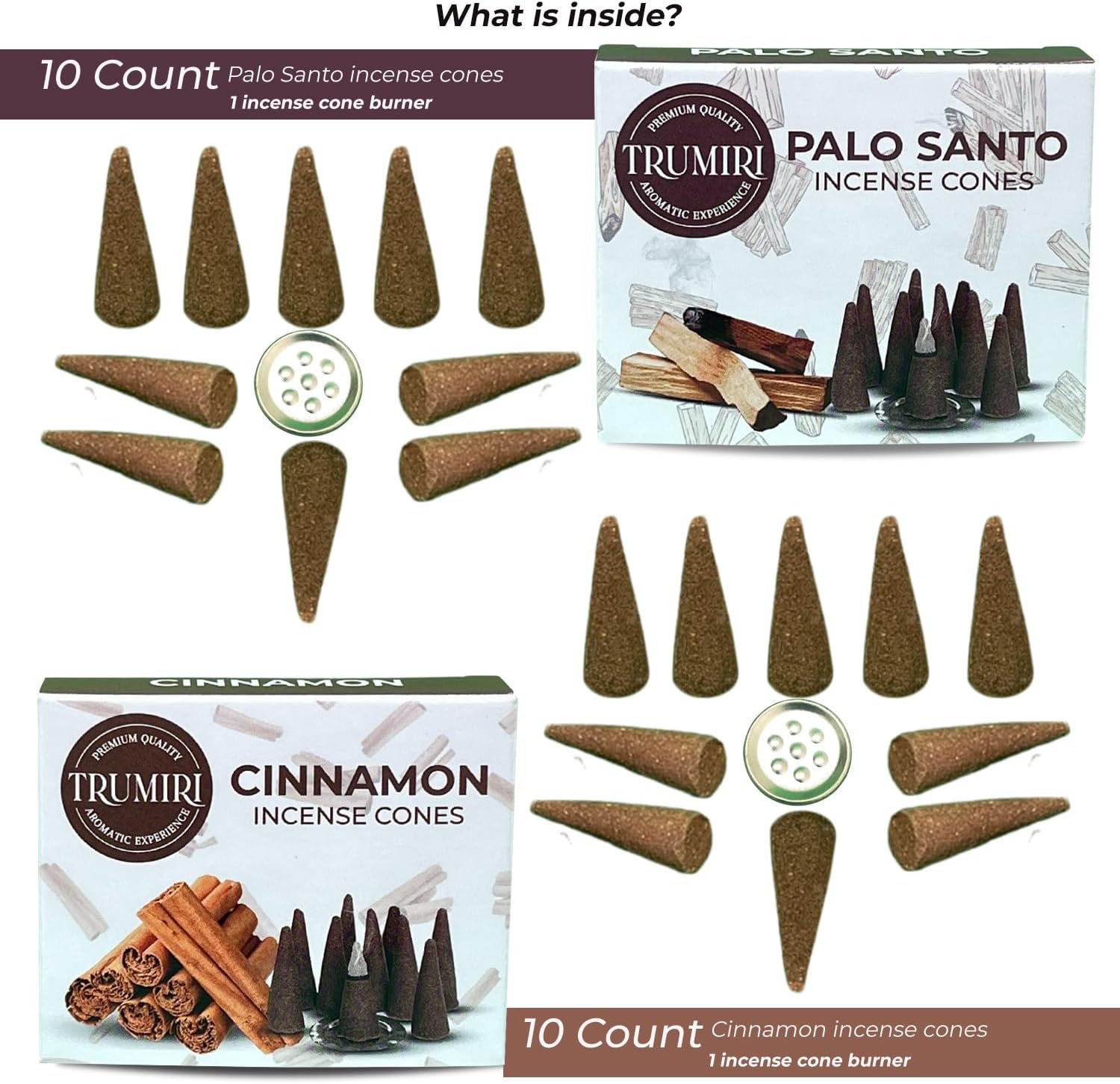 TRUMIRI Palo Santo Cinnamon Incense Cone Combo Pack - 10 Each