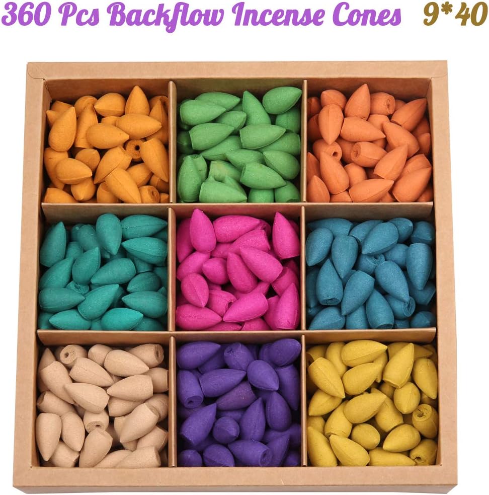 OTOFY Backflow Incense Cones - 360 Pcs Natural Waterfall Scents for Meditation Yoga Gift