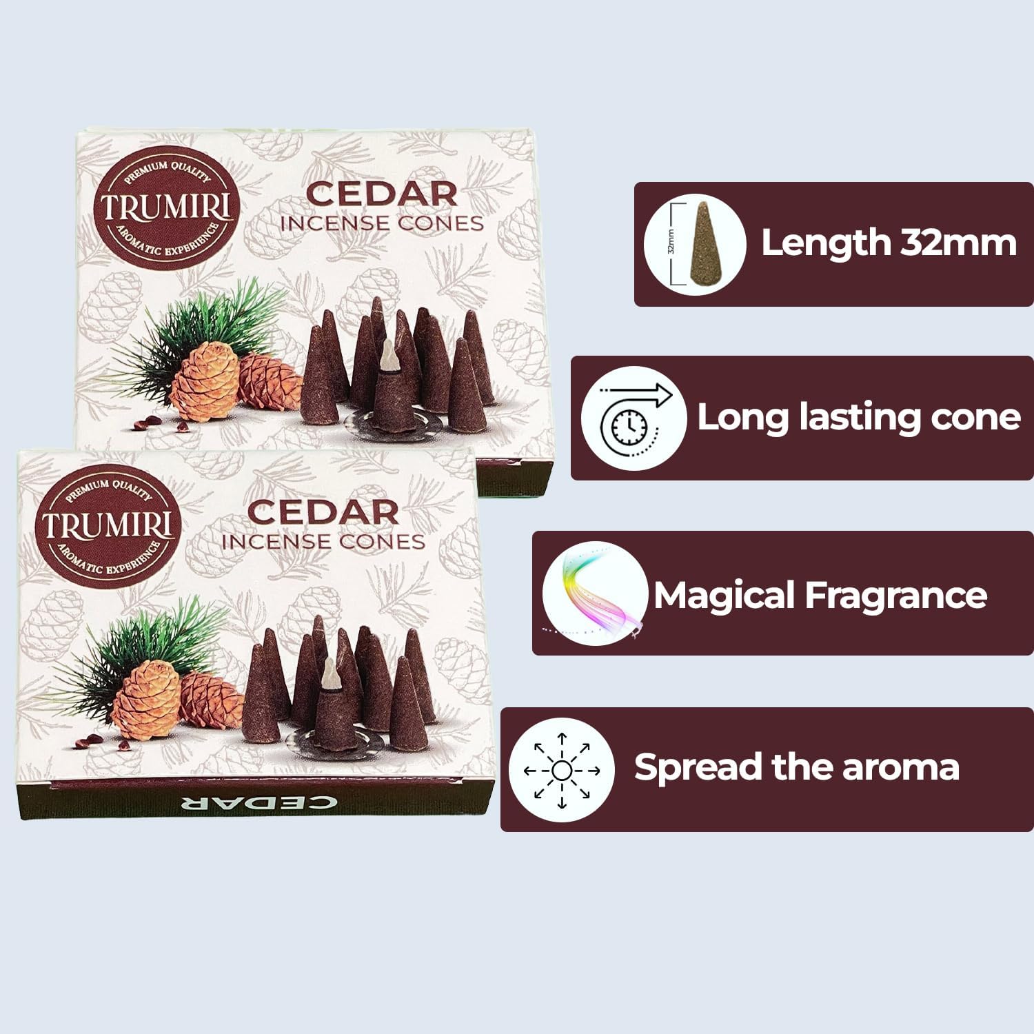 TRUMIRI Cedar Incense Cones - 20 Pack of 10 Dual Incense Cones