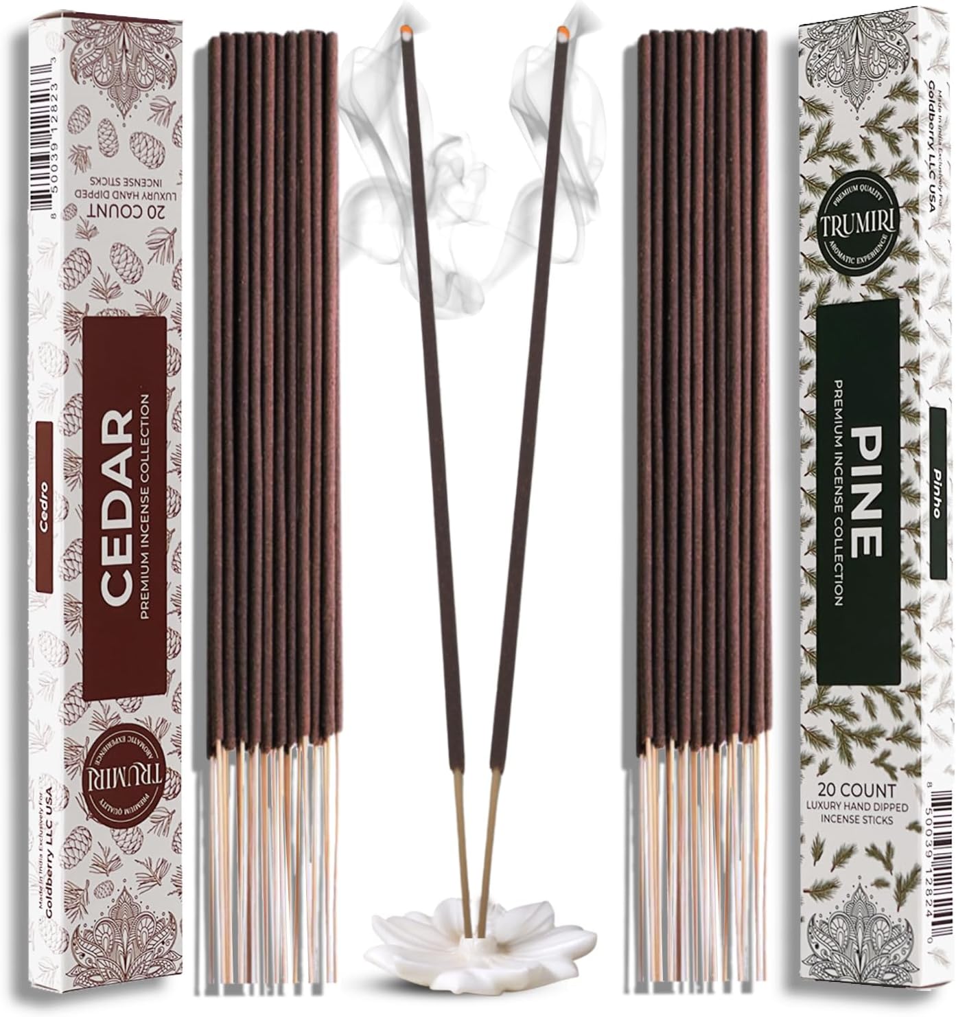 Trumiri Organic Incense Sticks - 40 Pack 20 Cedar 20 Pine