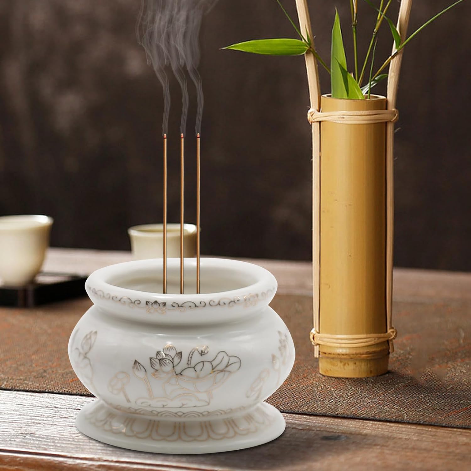 4-Inch White Ceramic Incense Burner Pot for Meditation and Prayer