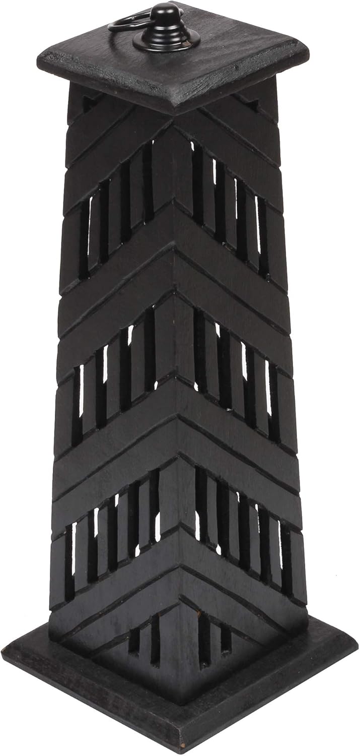 Hand Carved Wooden Incense Cone Black Tower Burner Stand