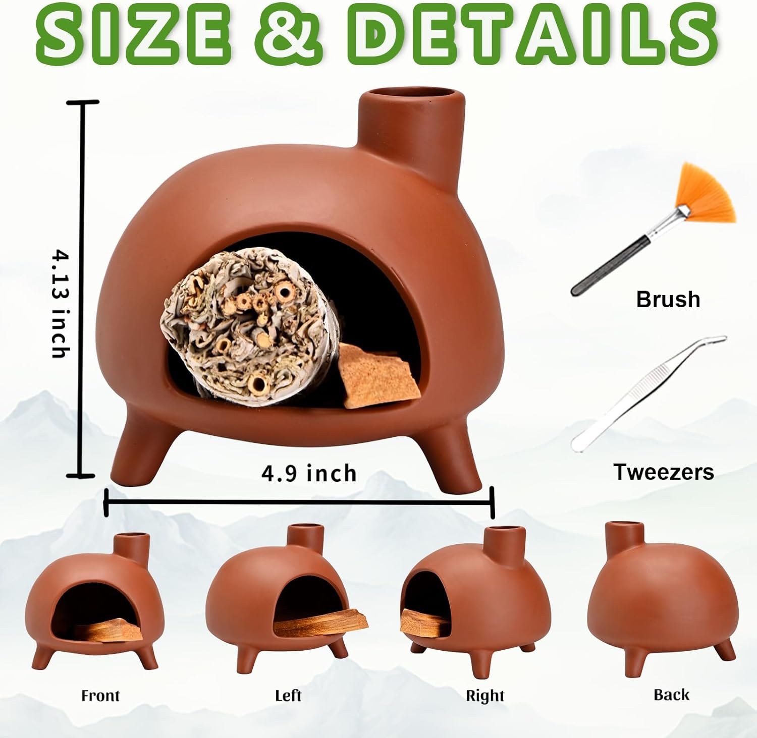 Handmade Ceramic Palo Santo Holder Burner - Mini Chimenea Incense Dish for Aromatherapy and Home Decor