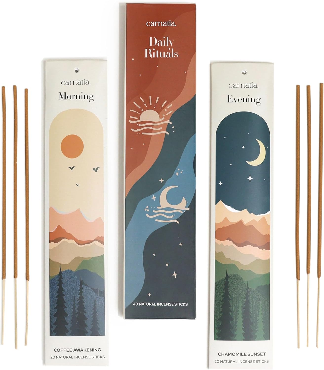 Carnatia Daily Rituals Incense Sticks Set Coffee Chamomile Scents for Morning Energy Evening Relaxation