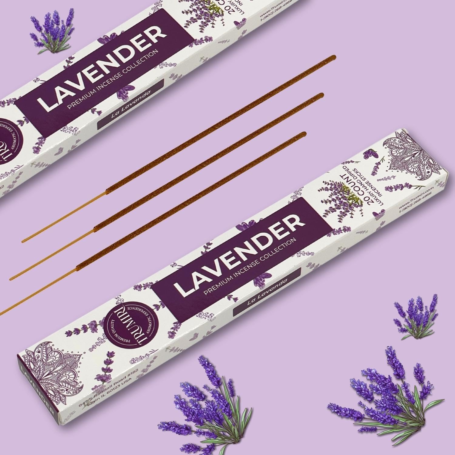 TRUMIRI Organic Lavender Incense Sticks - 40 Total - Dual Pack