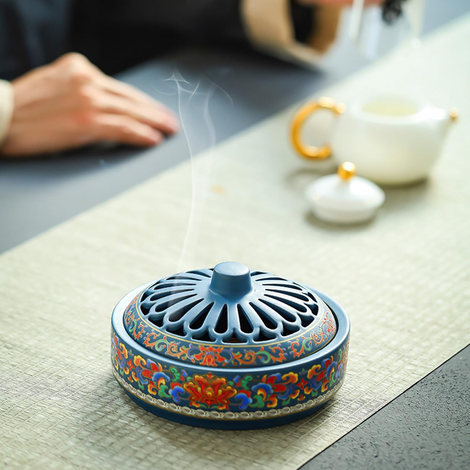 Hand-Painted Ceramic Incense Burner for Meditation and Home Decor