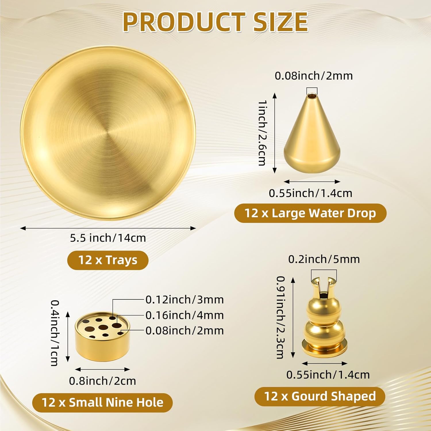 Baderke 4 in 1 Incense Burner Set 12 Pieces Brass Holder for Sticks Coils Cones and Ash Catcher