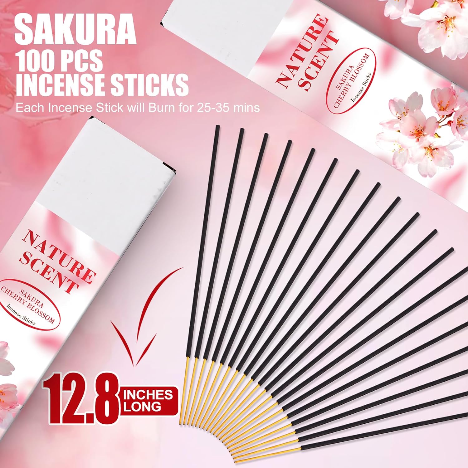 RELCHANE Sakura Incense Sticks 100pcs Natural Cherry Blossom Scent