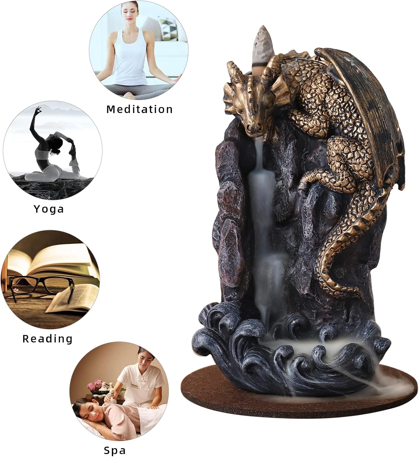 Golden Dragon Backflow Incense Burner with 100 Cones