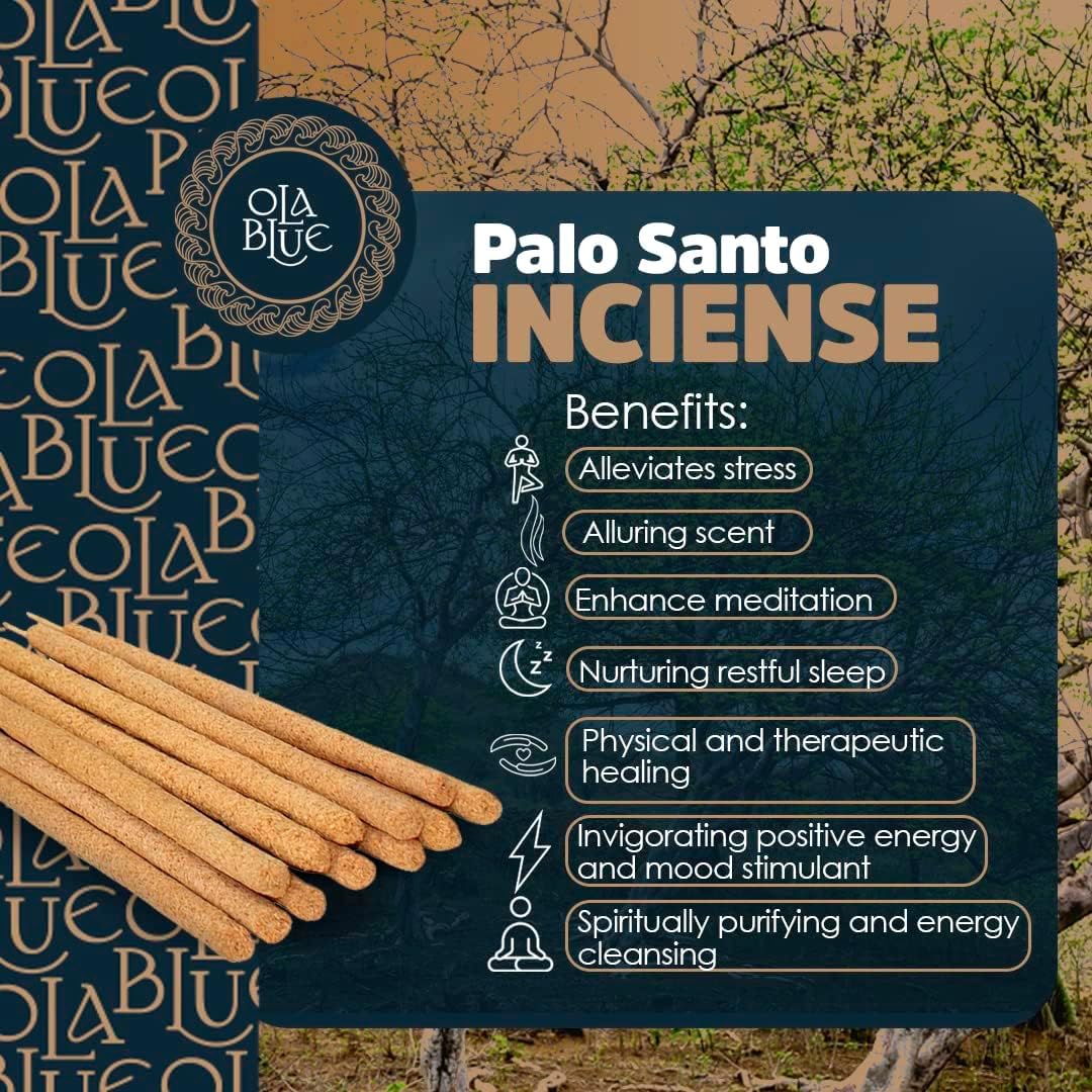 OLA BLUE Palo Santo Incense Sticks 12 Pack with Holder