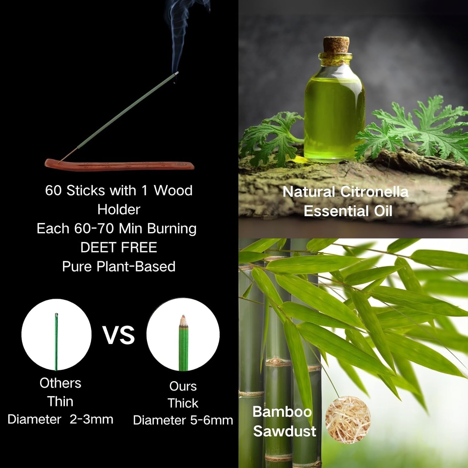 Genzers Outdoor Citronella Incense Sticks with Holder 60 Pcs