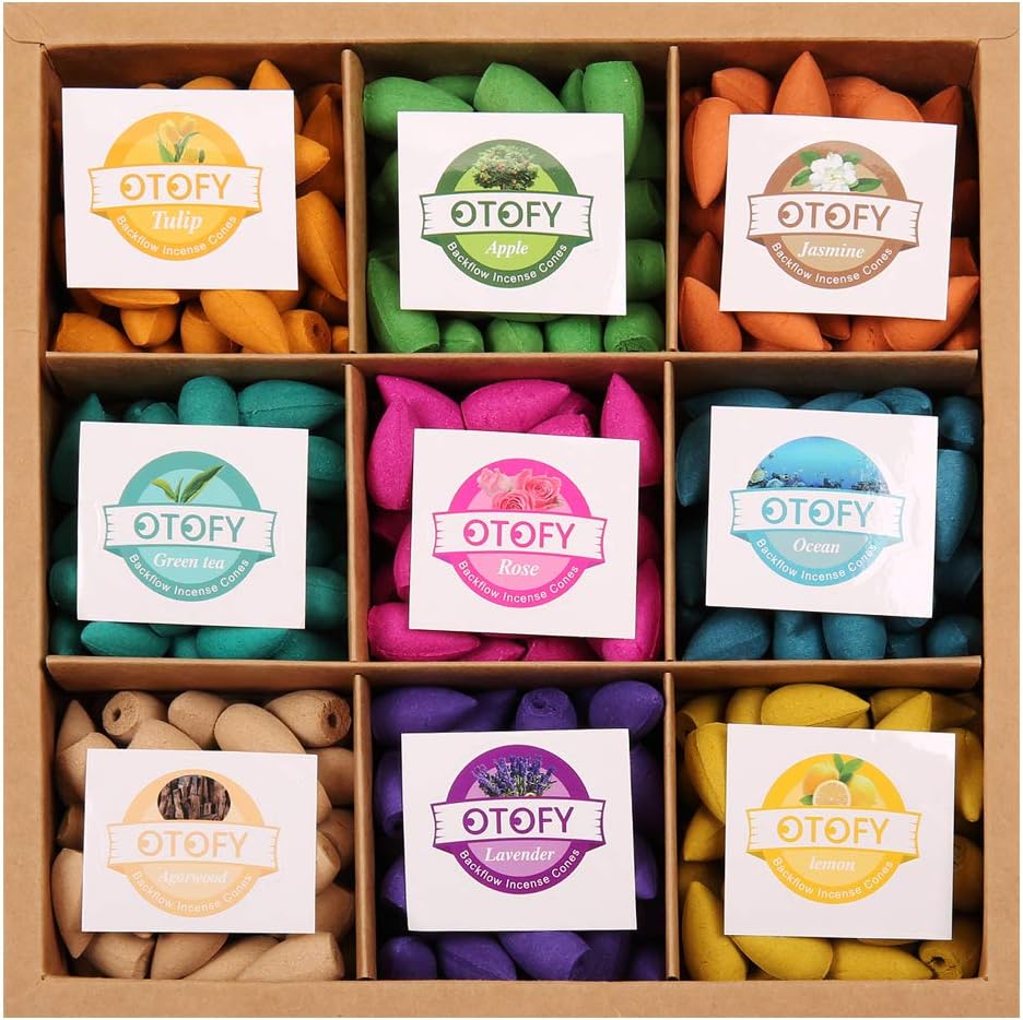 OTOFY Backflow Incense Cones - 360 Pcs Natural Waterfall Scents for Meditation Yoga Gift