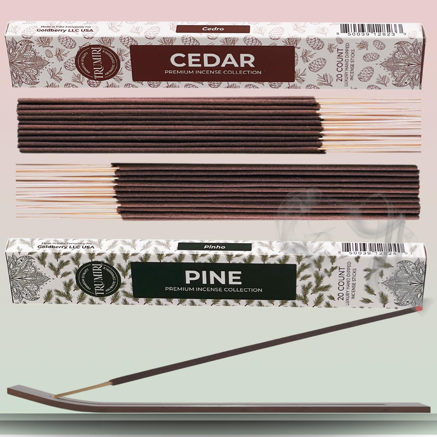 Trumiri Organic Incense Sticks - 40 Pack 20 Cedar 20 Pine