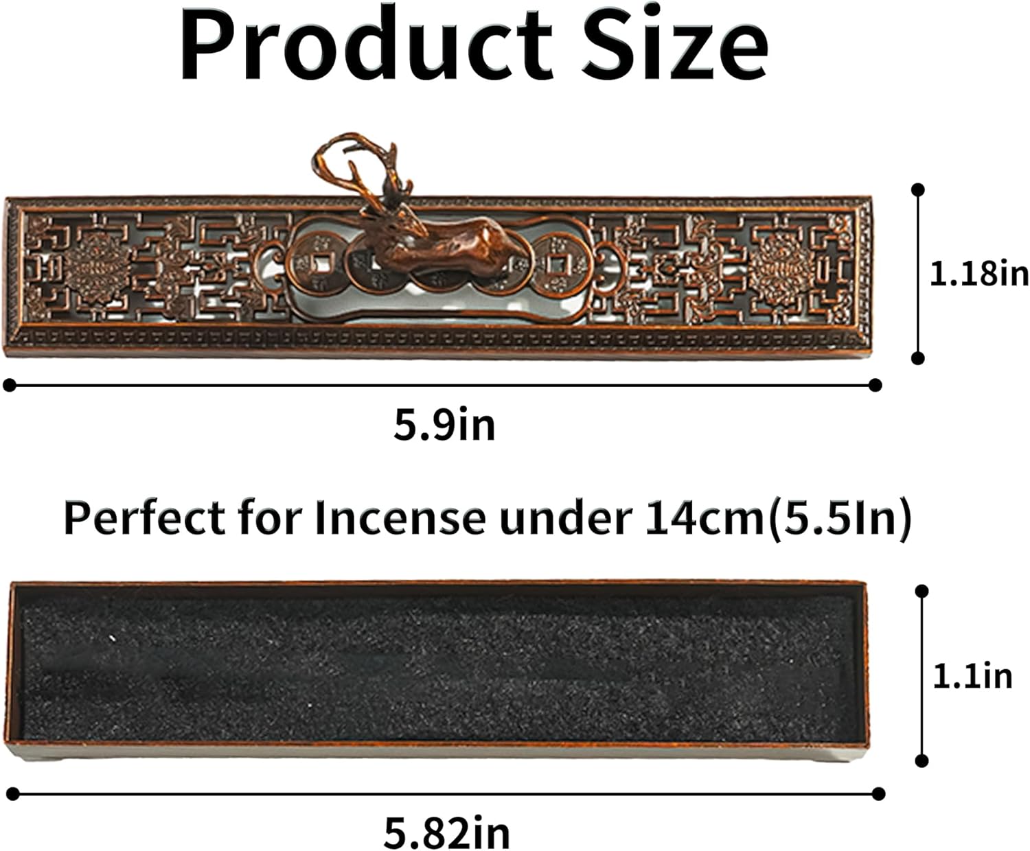 Windproof Copper Incense Holder - Chinese Style for Sticks Up to 55 Inches