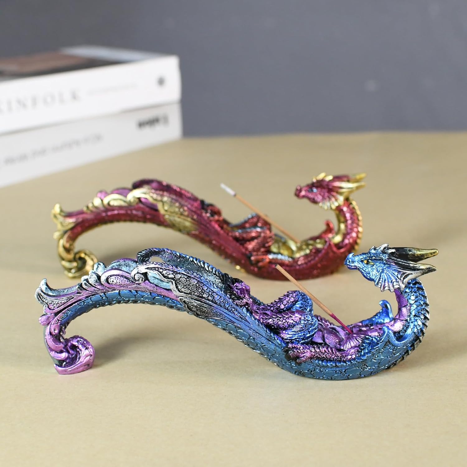Smoking Dragon Incense Holder Statue Red Design Home Decor