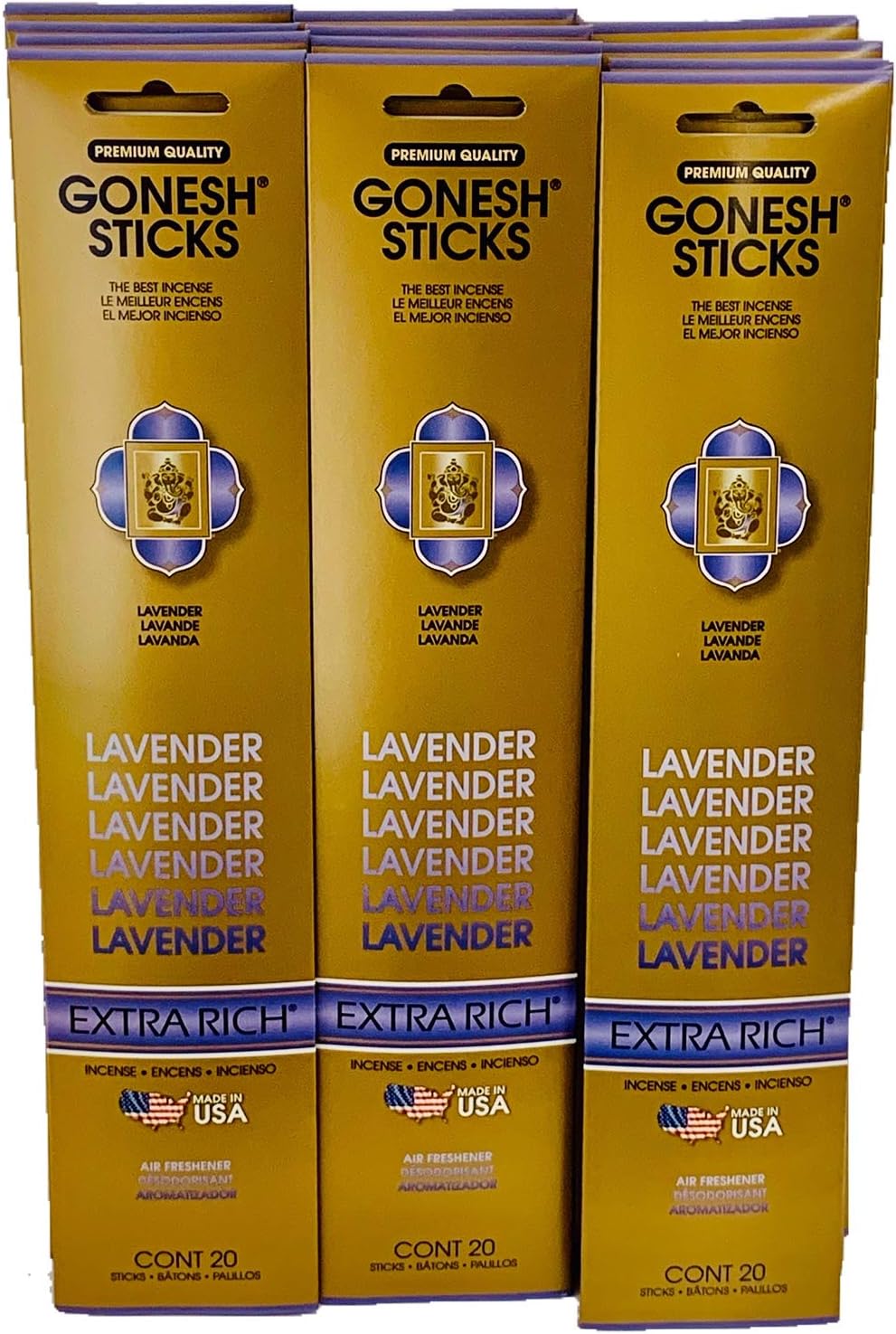 Gonesh Incense Sticks Lavender 12 Pack 20 Sticks Per Pack
