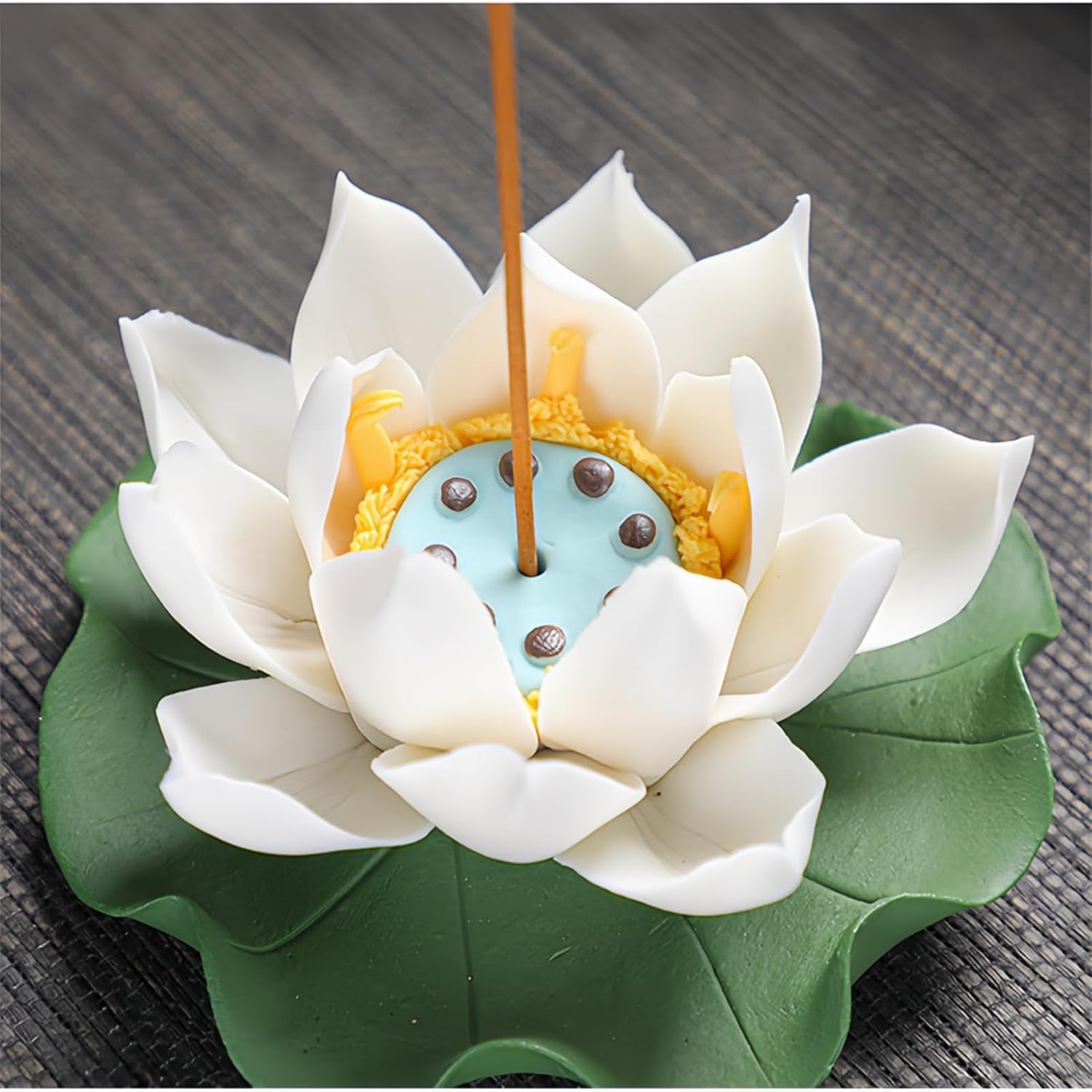 White Ceramic Lotus Incense Holder with Leaf Tray