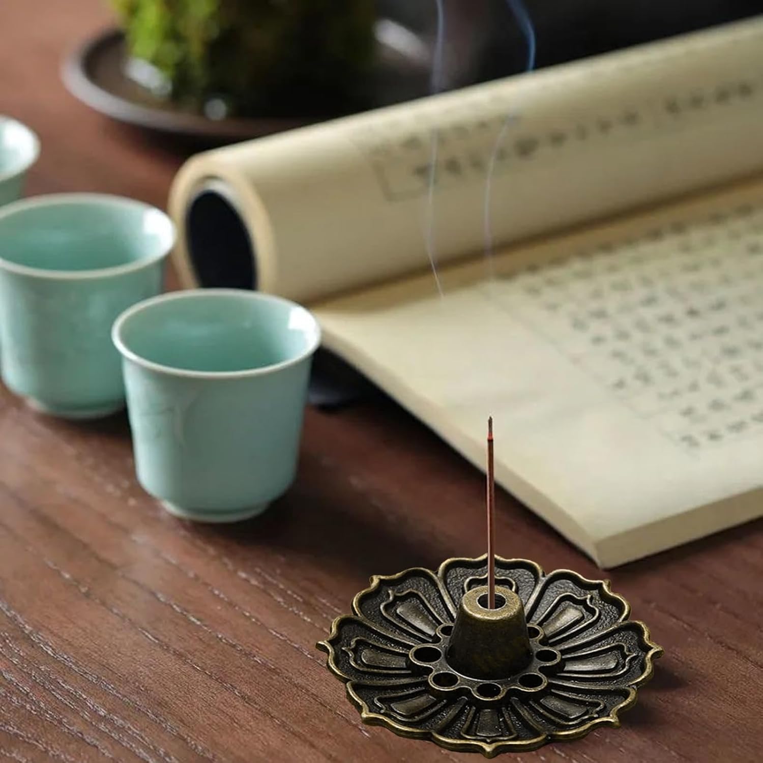 2PCS Brass Lotus Incense Stick Burner with Ash Catcher