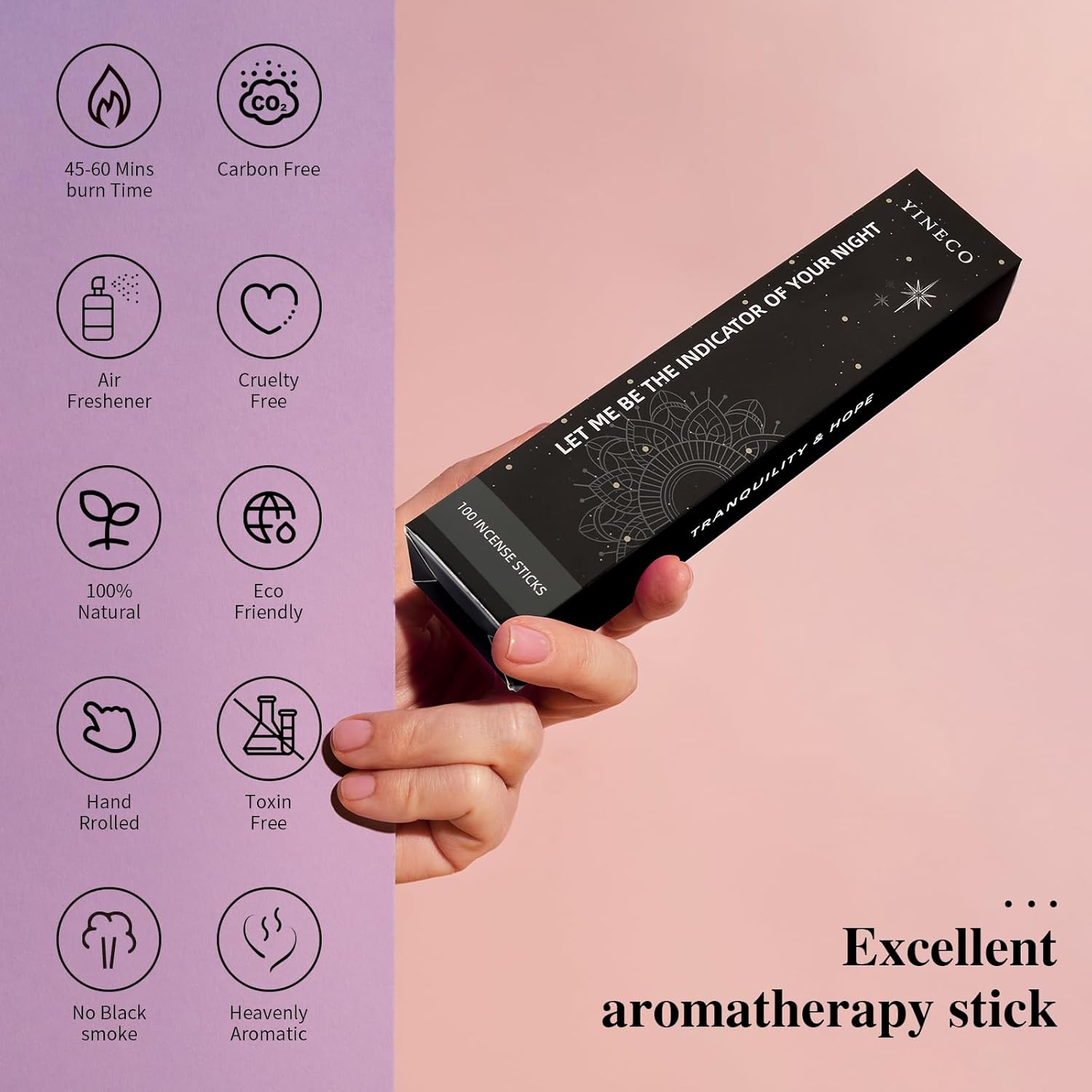 YINECO Incense Sticks Set of 100 6 Scents Black Packaging