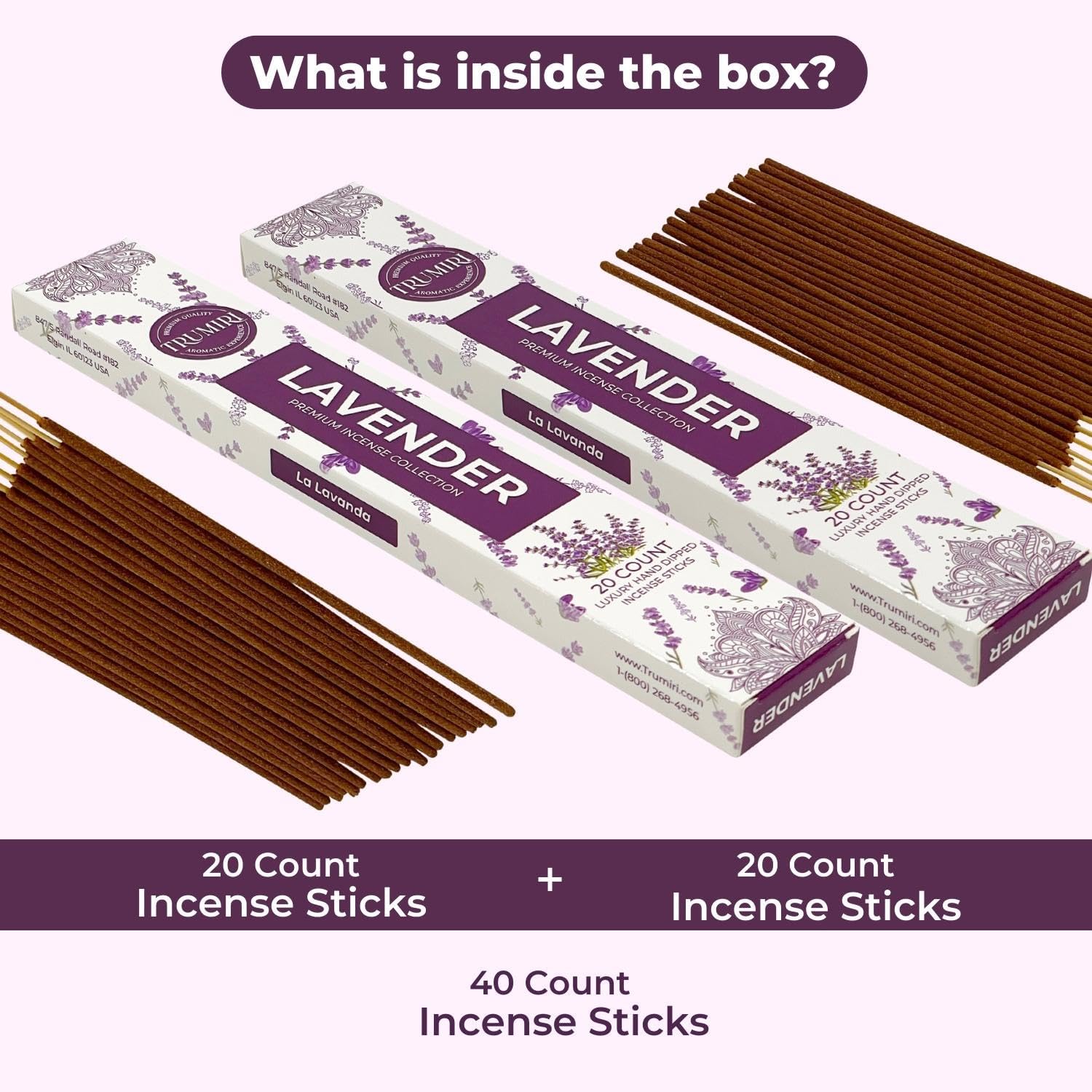 TRUMIRI Organic Lavender Incense Sticks - 40 Total - Dual Pack