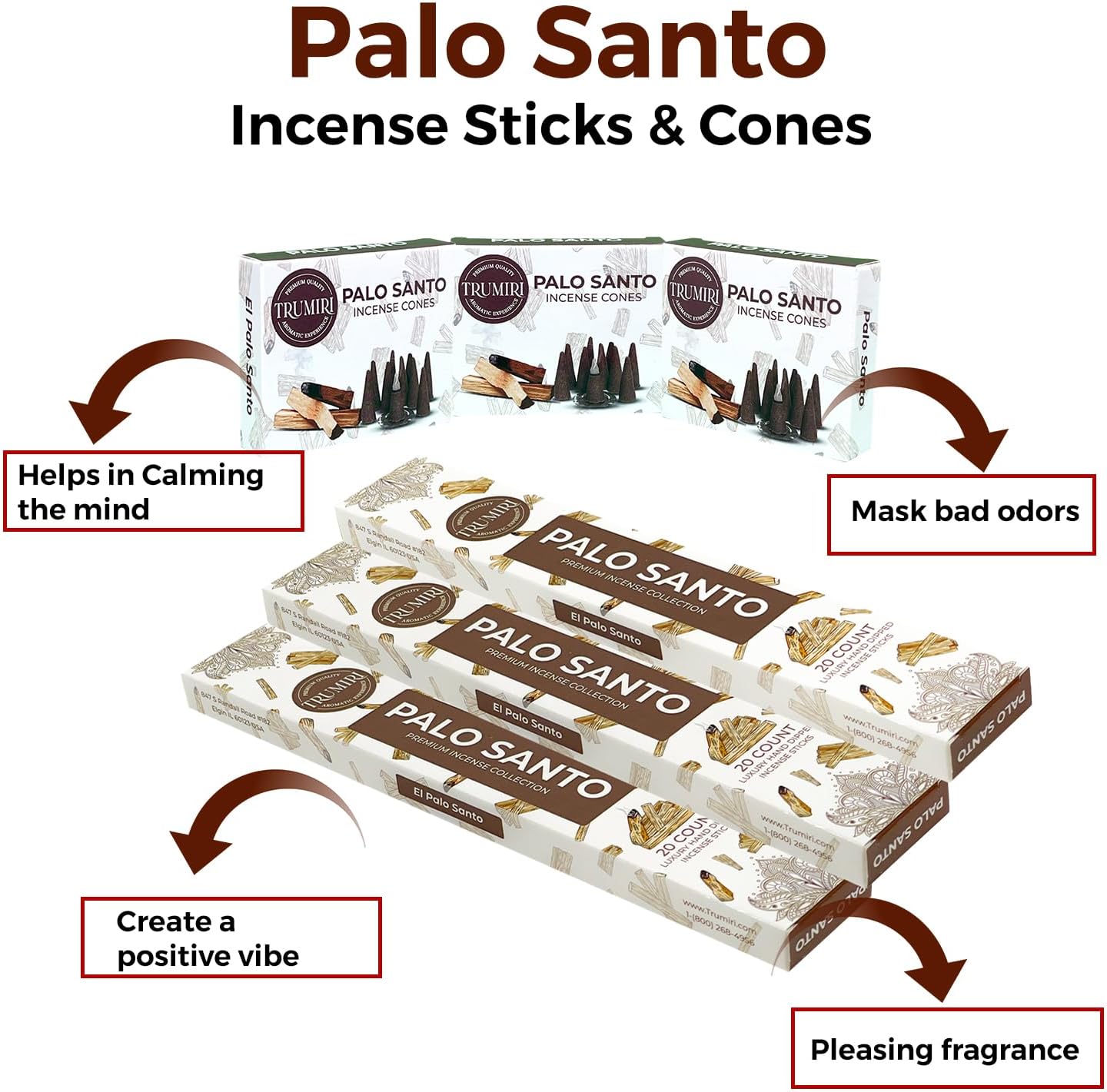 TRUMIRI Palo Santo Incense Sticks Cones Combo Pack