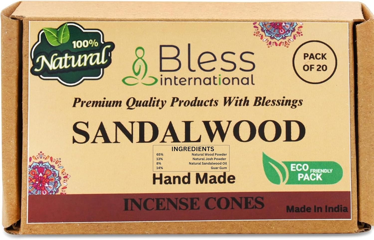 Bless International Sandalwood Natural Incense Cones 20 Count