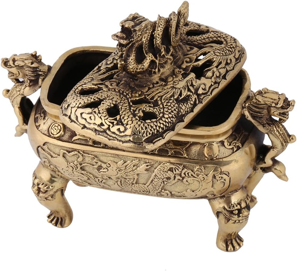 Walfront Antique Bronze Copper Dragon Incense Holder