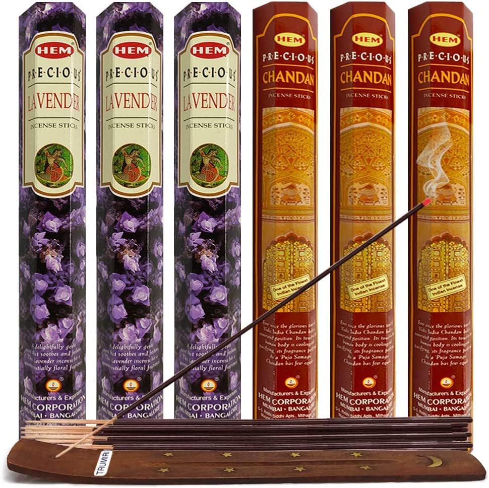 TRUMIRI Lavender and Sandalwood Incense Sticks With Holder Bundle