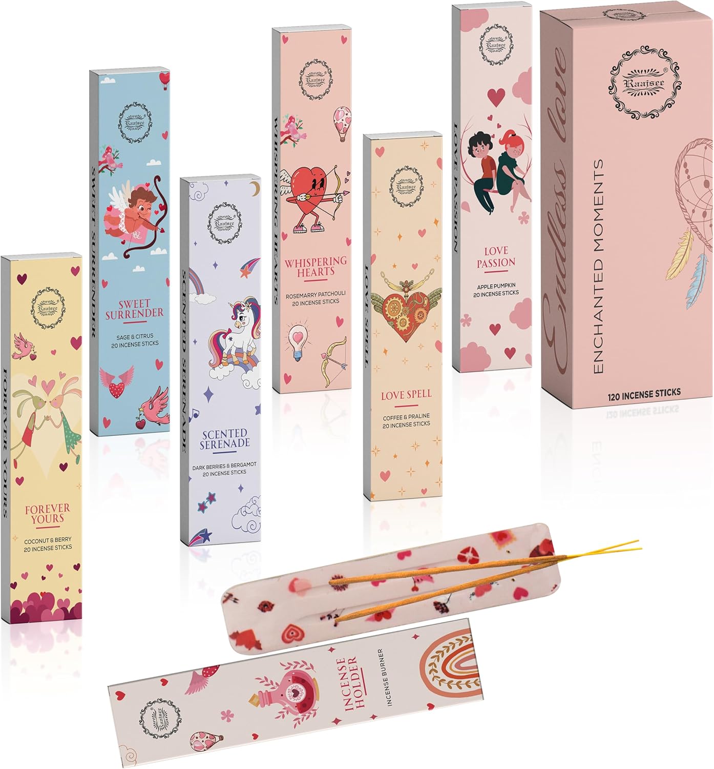 Raajsee Natural Incense Sticks Variety Pack - 120 Sticks 6 Scents Organic Non Toxic Boho Gift Set