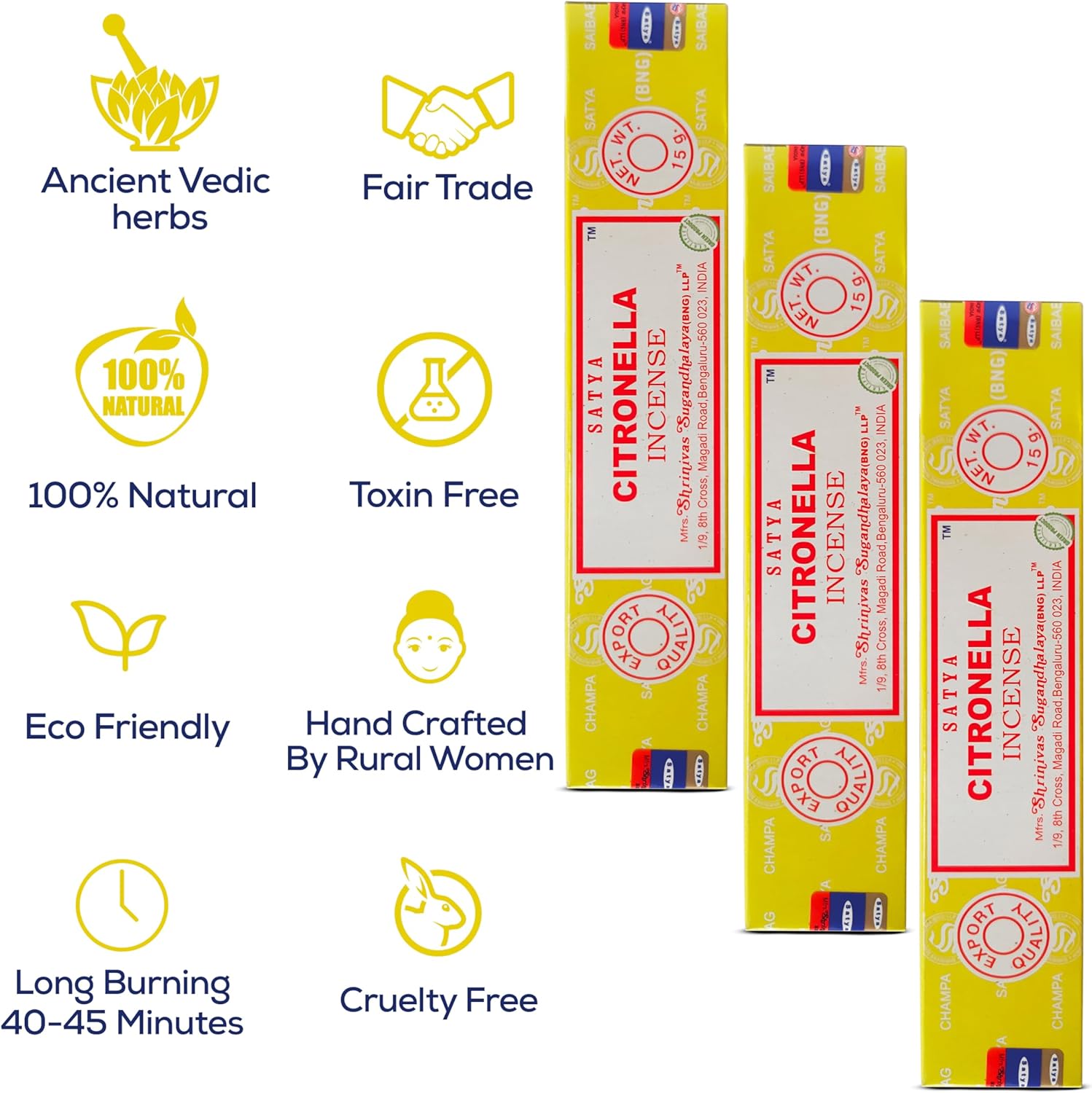 Satya Citronella Incense Sticks 15gmx12 Pack with Raajsee Holder