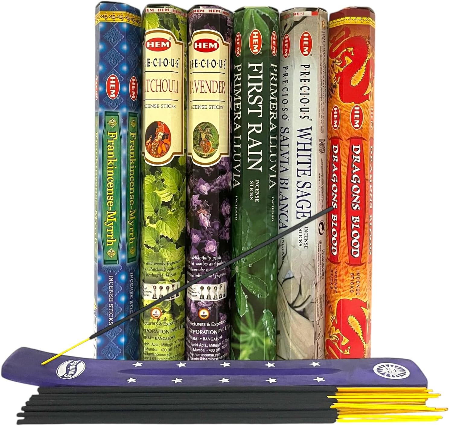 Govinda Hem Incense Sticks Variety Pack with Holder