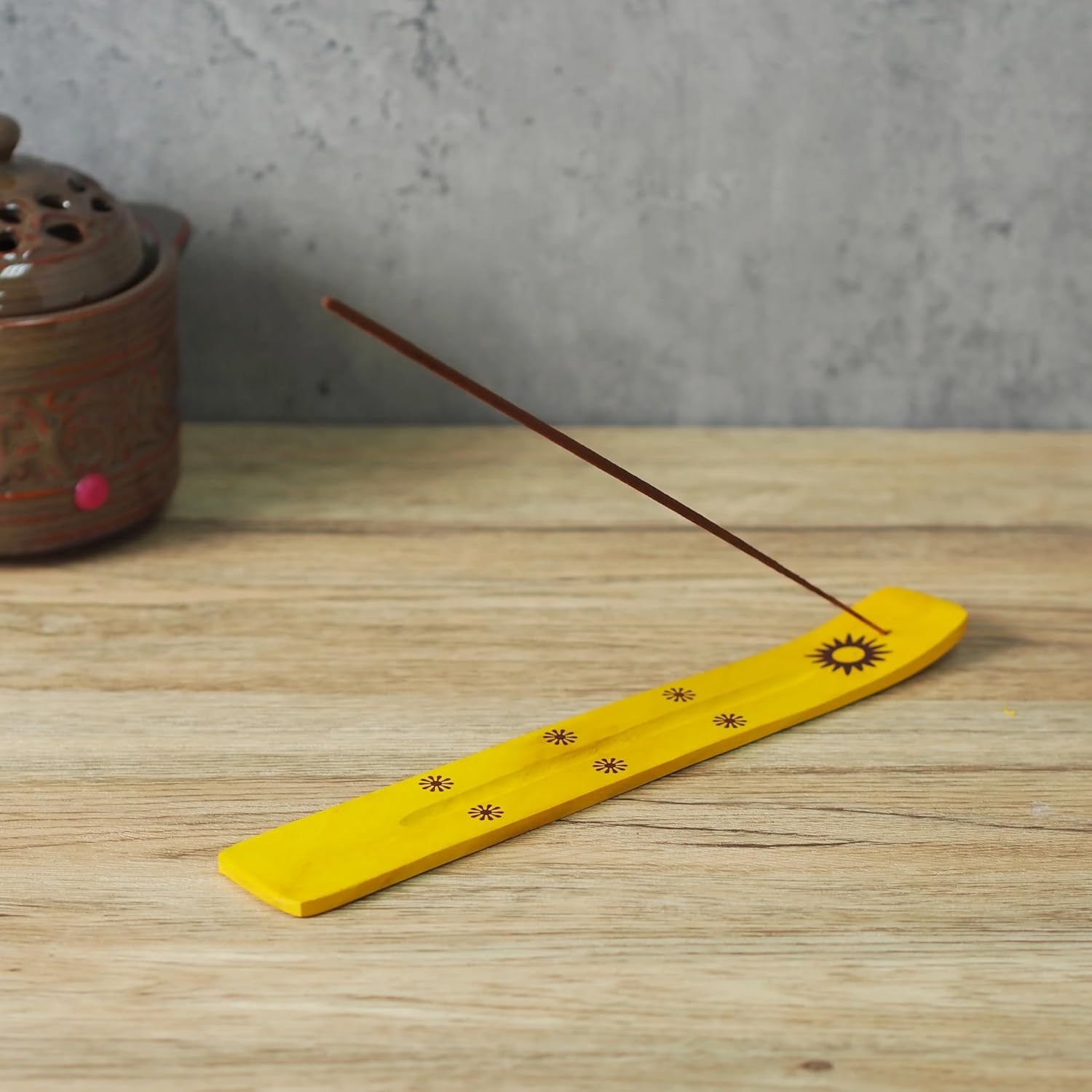 Hosley Set of 6 Yellow Wooden Incense Burners