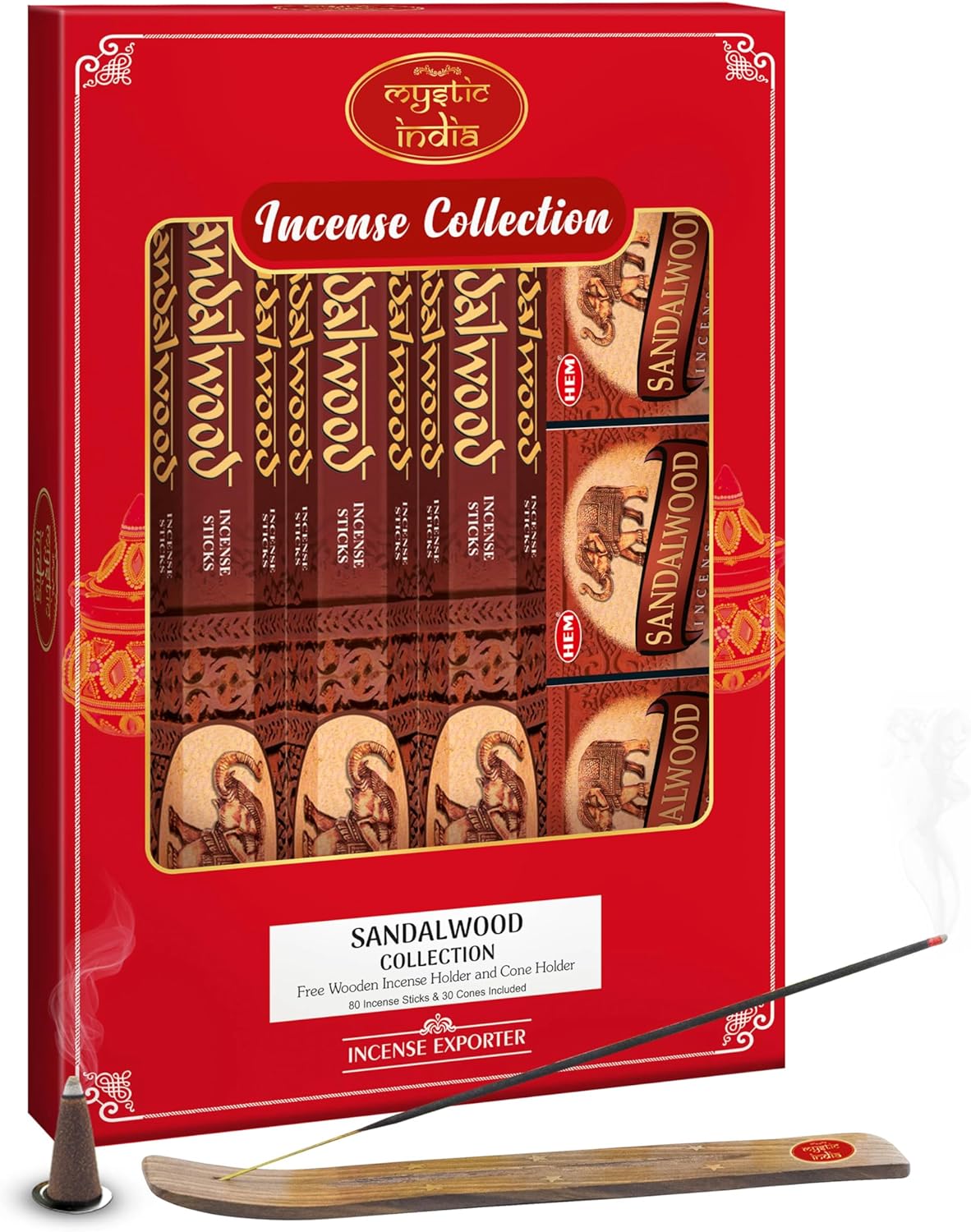Mystic India Hem Sandalwood Incense 4 Tube Hexa 3 Box Cones