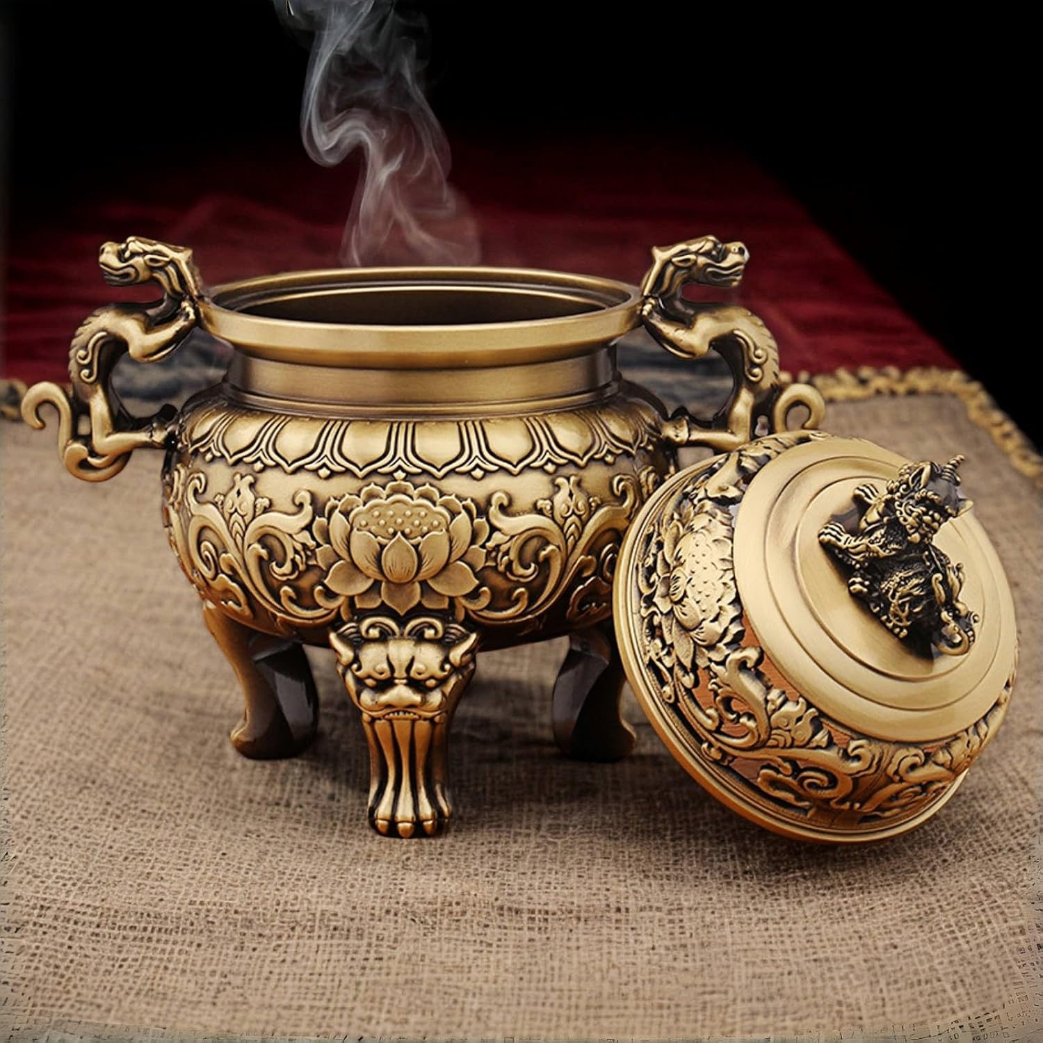 Chinese Brass Incense Burner with Dragon Lid 670g