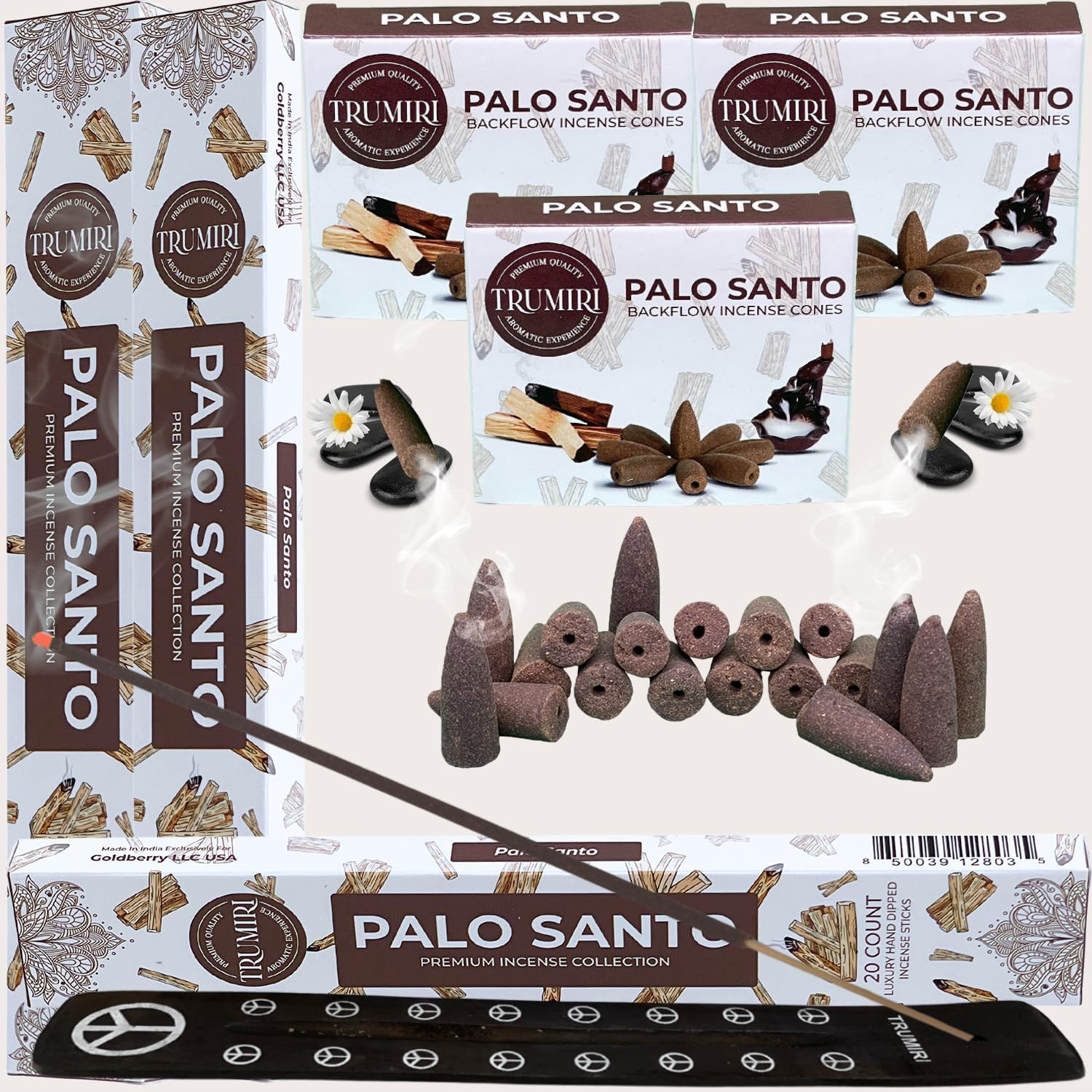 TRUMIRI Palo Santo Incense Sticks and Waterfall Cones Combo Pack