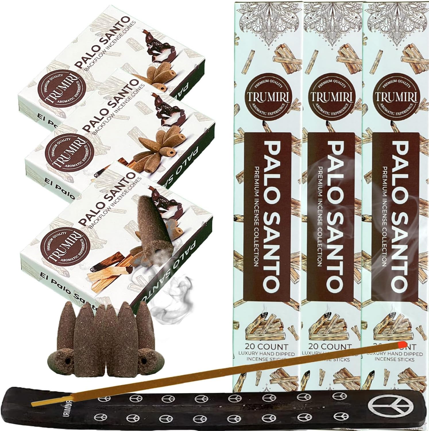 TRUMIRI Palo Santo Incense Sticks and Waterfall Cones Combo Pack