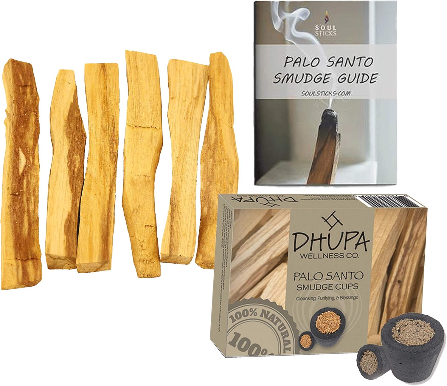 Ancientveda Palo Santo Sticks 6 Pack with Smudge Cups
