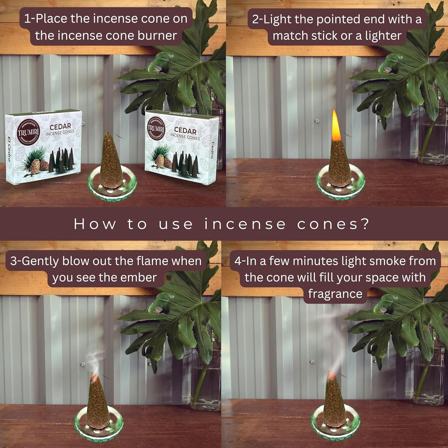TRUMIRI Cedar Incense Cones - 20 Pack of 10 Dual Incense Cones