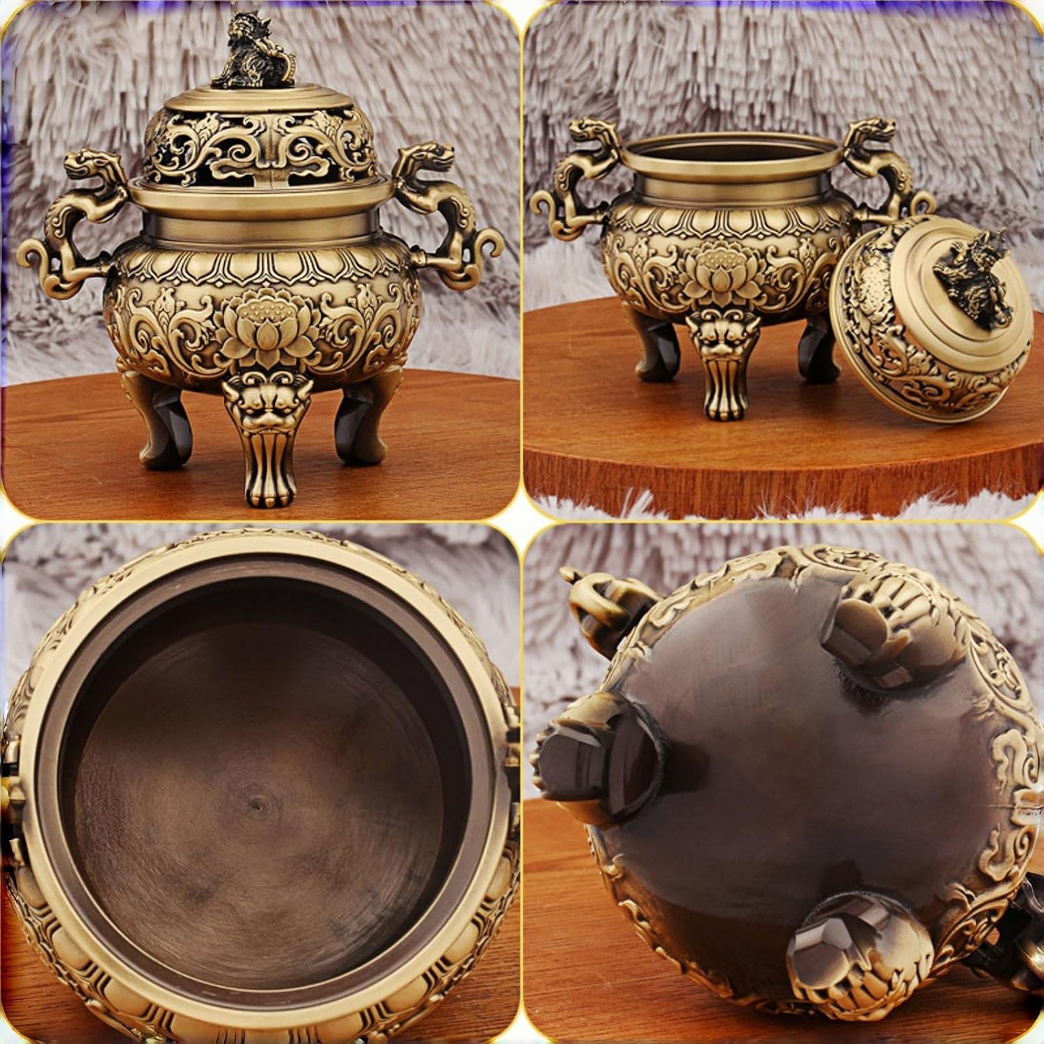 Chinese Brass Incense Burner with Dragon Lid 670g