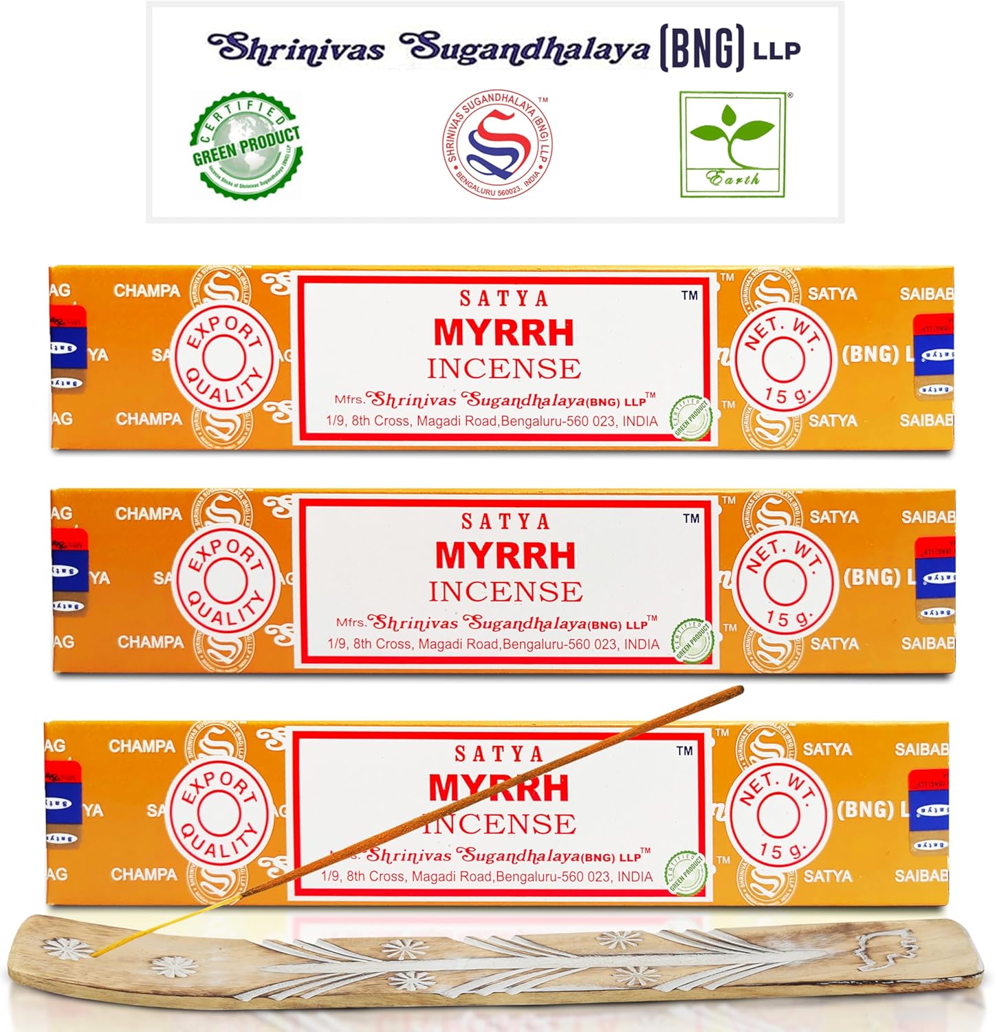 Satya Nagchampa Myrrh Incense Sticks 45 GMS with Raajsee Holder