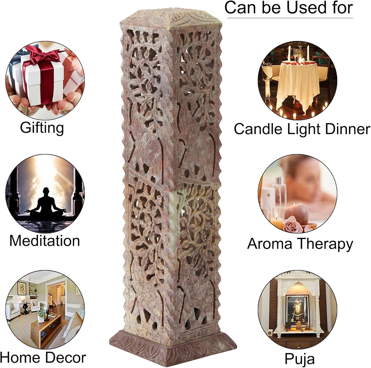 Handmade Carving Soapstone Incense Stick Holder Tower