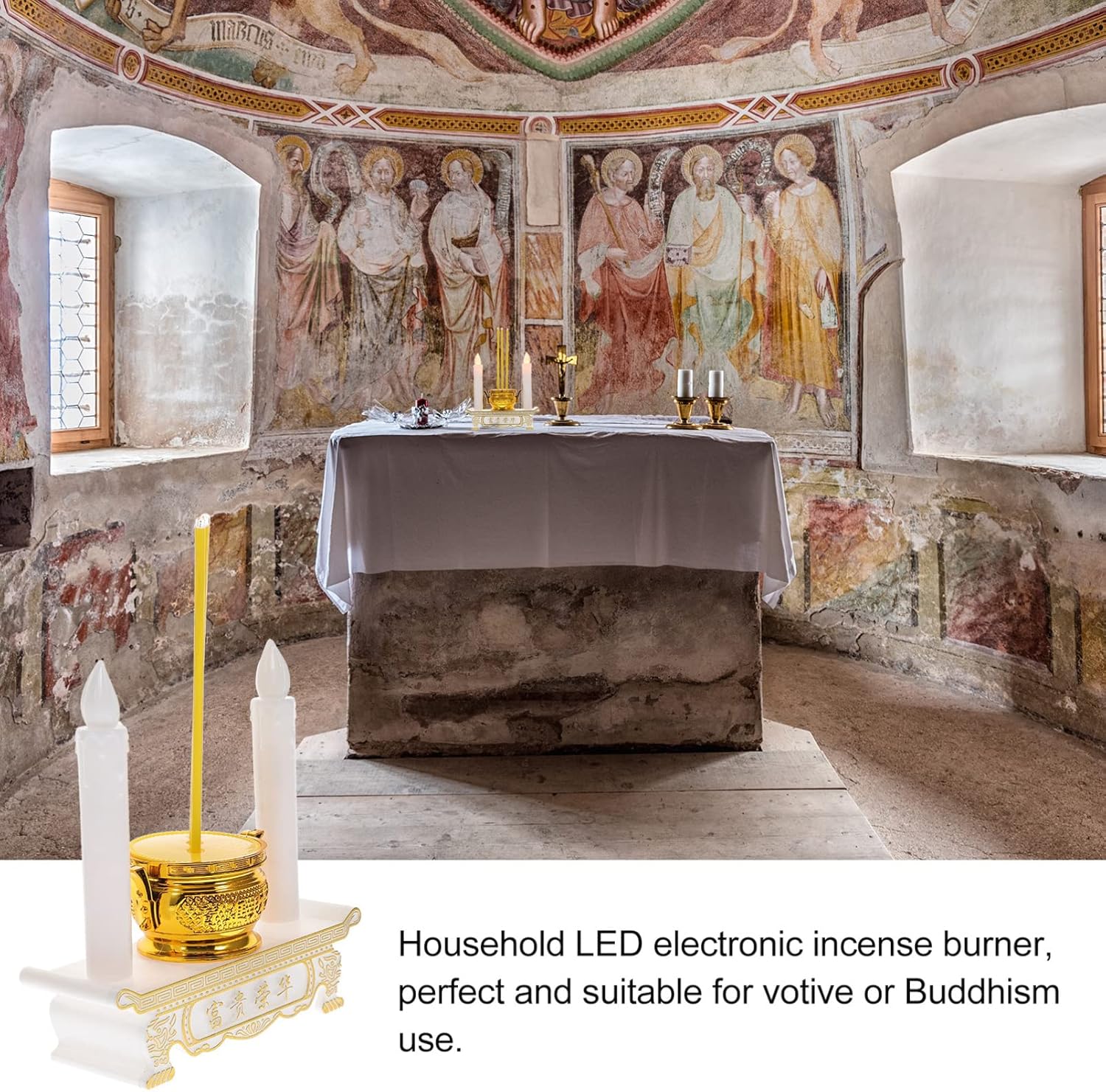 1 Pc LED Incense Burner Kit - Buddhist Wealth Figurine Ornament for Home Decoration