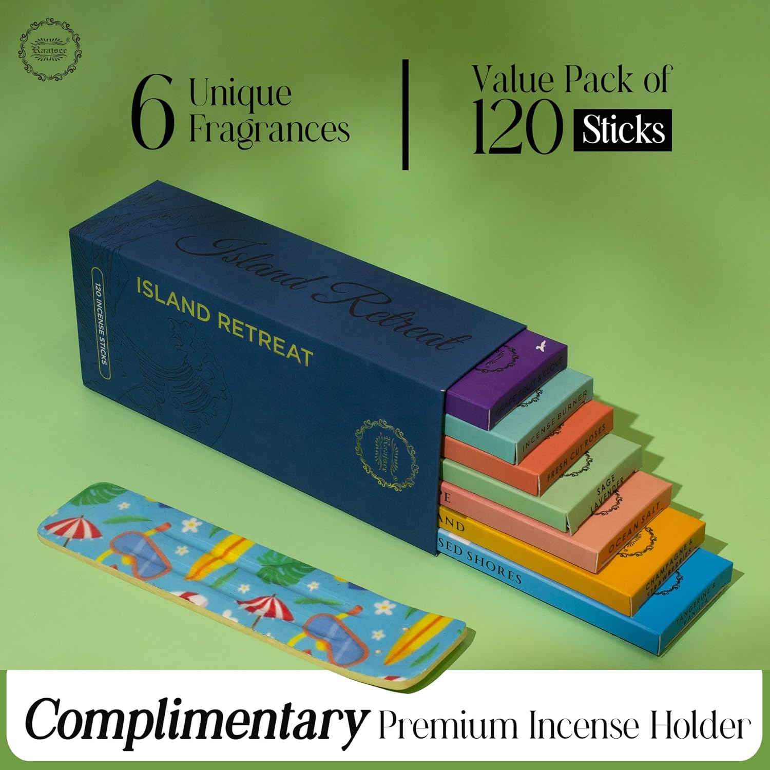 Raajsee Natural Incense Sticks Set of 6 with Holder