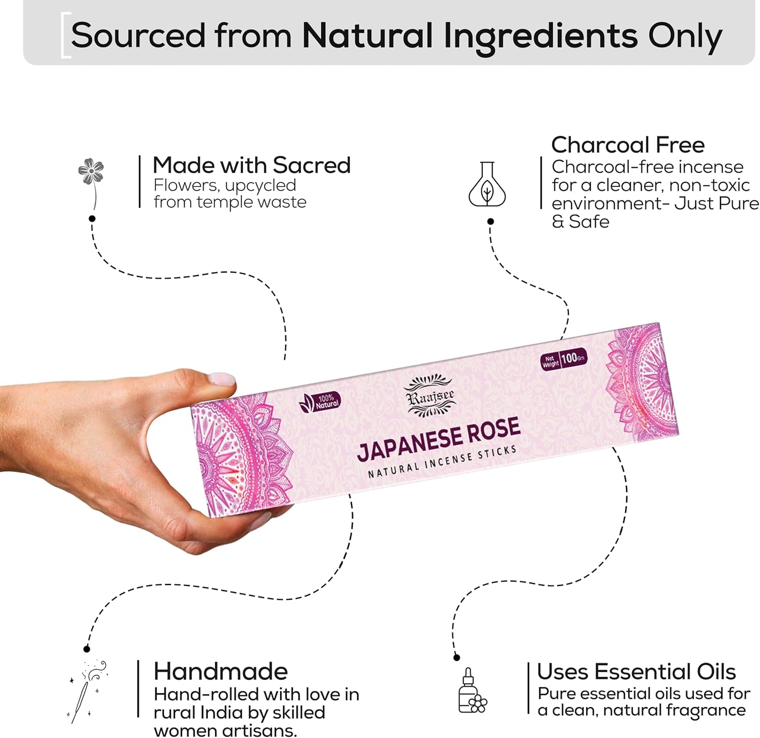 Raajsee Japanese Rose Incense Sticks 180 gm Pack of 12