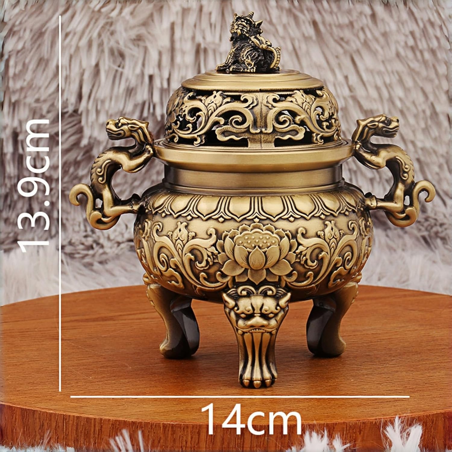 Chinese Brass Incense Burner with Dragon Lid 670g